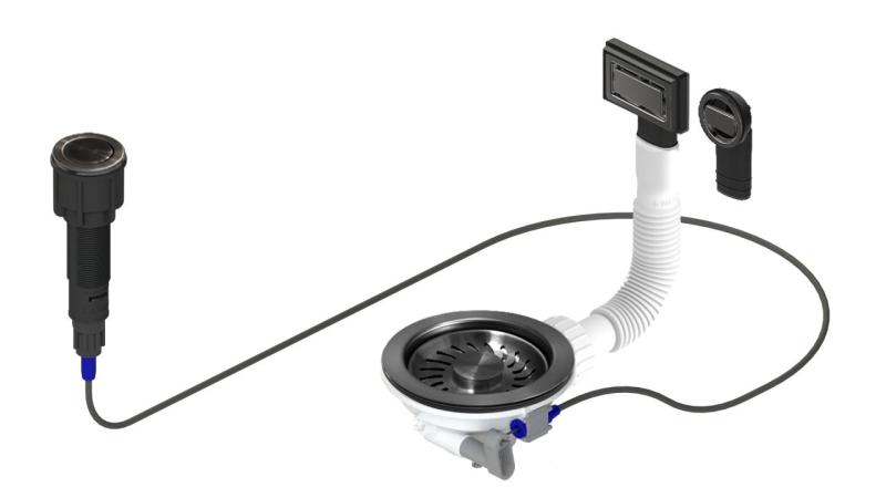 Conjunto de desagüe Granitemy Gun metal incluyendo botón de presión para el desperdicio con tapón, además de desbordamiento rectangular y redondo 1208971745