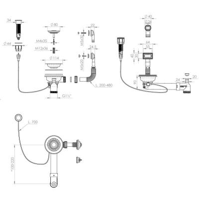 Granitemy White Drainage Set including push-button waste with plug, plus rectangular and round overflow 1208971747
