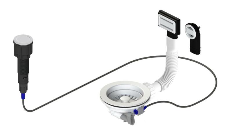 Conjunto de desagüe Granitemy Blanco, incluyendo desecho de botón pulsador con tapón, más desbordamiento rectangular y redondo 1208971747