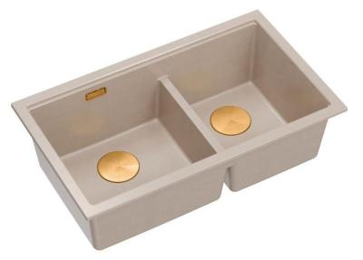 Quadri Newport II Double Beige Granite Built-in Sink 76x45 cm with Copper Plug 1208971752