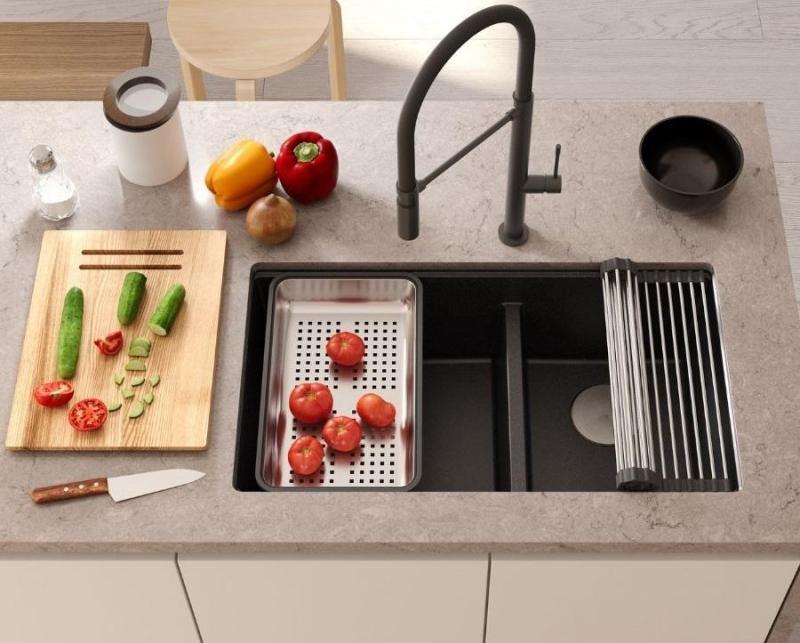 Quadri Newport II Doble Lavabo de Granito Beige Empotrable 76x45 cm con Tapón de Cobre 1208971752