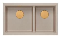 Quadri Newport II Doble Beige Granito Fregadero Empotrado 702 x 390 mm con Tapón de Cobre 1208971755