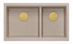 Quadri Newport II Doble Lavabo Empotrado de Granito Beige 702 x 390 mm con Tapón Dorado 1208971756