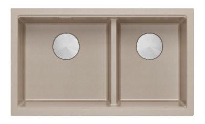 Quadri Newport II Double Beige Granite Undermount Sink 702 x 390 mm with Stainless Steel Plug 1208971757
