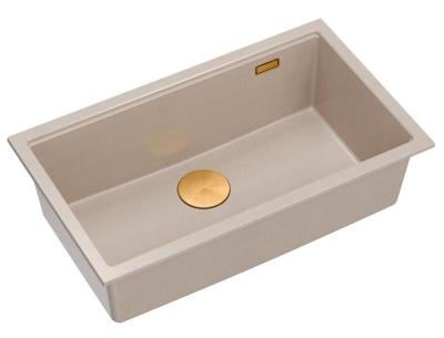 Quadri Newport II large and deep granite sink for both drop-in and undermount in beige color 76x45cm with copper plug 1208971758