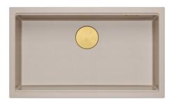Quadri Newport II fregadero grande y profundo de granito para montaje superior e inferior en color beige, fregadero de 76x45cm con tapón dorado 1208971759