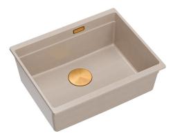 Quadri Newport II granito bajo encimera beige fregadero 560x450mm con tapón de cobre y tapa de desagüe 1208971764