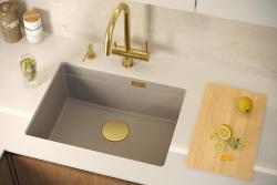 Quadri Newport II granito fregadero empotrado beige 560x450mm con tapón de acero inoxidable y tapa de desagüe 1208971766