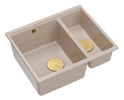 Quadri Newport II beige 1,5 fregadero de granito empotrado y bajo encimera 555x460mm con tapón dorado 1208971768