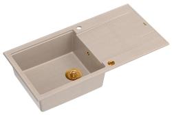 Quadri Luton beige granito montado fregadero con escurridor reversible 100x50cm con tapón de cobre 1208971770