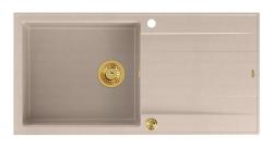 Quadri Luton beige, fregadero de granito montado con superficie de drenaje reversible 100x50cm con tapón dorado 1208971771.