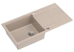 Quadri Luton beige granito montado fregadero con superficie de drenaje reversible 100x50cm con tapón de acero inoxidable 1208971772