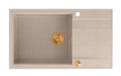 Quadri Luton beige granito gran lavabo de encimera con área de drenaje reversible 86x50cm con tapón de cobre 1208971773