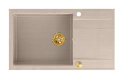 Quadri Luton beige granito gran lavabo de encimera con escurridor reversible 86x50cm con tapón dorado 1208971774
