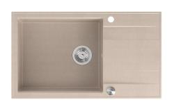 Quadri Luton beige granito gran fregadero de montaje con área de drenaje reversible 86x50cm con tapón de acero inoxidable 1208971775