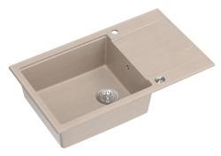 Quadri Luton beige granito gran fregadero de montaje con área de drenaje reversible 86x50cm con tapón de acero inoxidable 1208971775