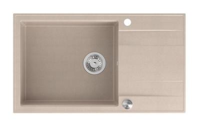 Quadri Luton pearl beige granite large built-in sink with reversible drainer 86x50cm with stainless steel plug 1208971775