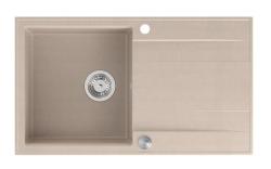 Fregadero de encimera Quadri Luton beige de granito con superficie de drenaje reversible 86x50cm con tapón de acero inoxidable 1208971779