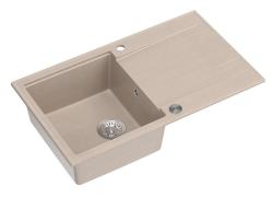 Fregadero de encimera Quadri Luton beige de granito con superficie de drenaje reversible 86x50cm con tapón de acero inoxidable 1208971779
