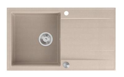Quadri Luton pearl beige granite built-in sink with drainer, reversible 86x50cm with stainless steel plug 1208971779