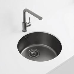 Pure.Sink Rondo Fregadero redondo en color gris plomizo para encastrar a ras, bajo encimera y sobre encimera, 37 cm RD375-GunMetal