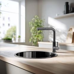 Pure.Sink Rondo Gun metal Redonda Fregadero de instalación al ras, submontaje y montaje en superficie 38 cm PRN38-61