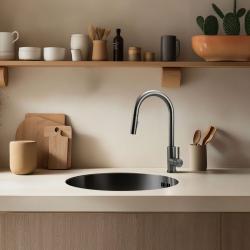 Pure.Sink Rondo Gun metal Redonda Fregadero de instalación al ras, submontaje y montaje en superficie 38 cm PRN38-61