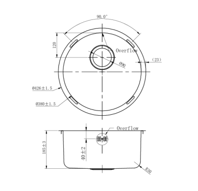 Pure.Sink Rondo Gun Metal Round Sink flush mount, undermount and top mount 38 cm PRN38-61