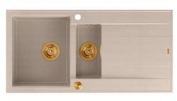 Quadri Luton beige granito sobre encimera 1,5 fregadero con escurridor reversible 100x50cm con tapón de cobre 1208971792