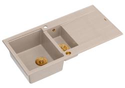 Quadri Luton beige granito sobre encimera 1,5 fregadero con escurridor reversible 100x50cm con tapón de cobre 1208971792