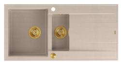 Quadri Luton beige granito empotrado 1,5 fregadero con superficie de drenaje reversible 100x50cm con tapón dorado 1208971793