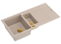 Quadri Luton beige granito empotrado 1,5 fregadero con superficie de drenaje reversible 100x50cm con tapón dorado 1208971793