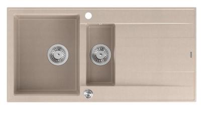 Quadri Luton pearl beige granite countertop 1.5 sink with drainer reversible 100x50cm with stainless steel plug 1208971794