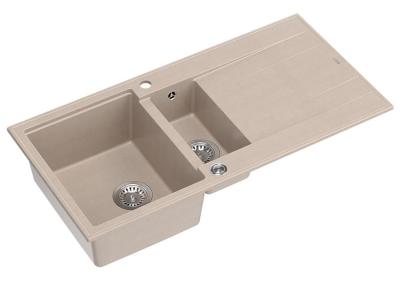 Quadri Luton pearl beige granite countertop 1.5 sink with drainer reversible 100x50cm with stainless steel plug 1208971794