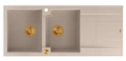Quadri Luton construcción doble fregadero de granito en color beige perla con área de drenaje 116x50 cm con tapón de cobre 1208971801