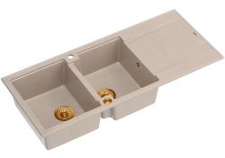 Quadri Luton construcción doble fregadero de granito en color beige perla con área de drenaje 116x50 cm con tapón de cobre 1208971801