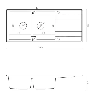 Quadri Luton built-in double granite sink pearl beige with draining area 116x50 cm with golden plug 1208971809