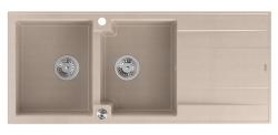 Quadri Luton construcción doble fregadero de granito color beige perla con área de escurrido 116x50 cm con tapón de acero inoxidable 1208971812