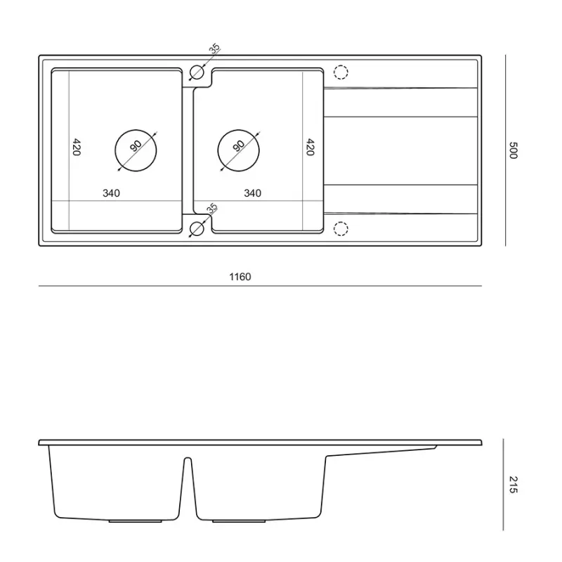 Quadri Luton construcción doble fregadero de granito color beige perla con área de escurrido 116x50 cm con tapón de acero inoxidable 1208971812