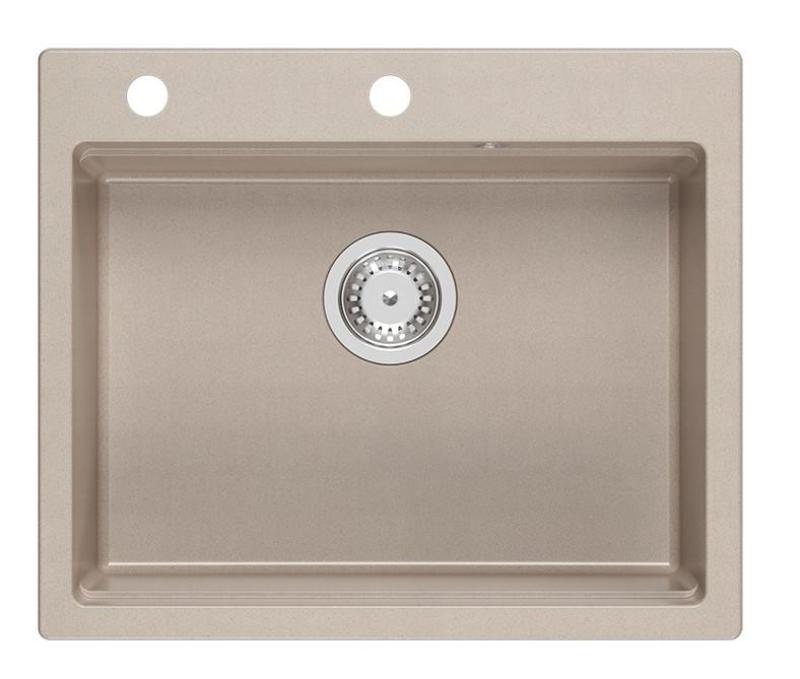 Quadri Durham Pearl Beige granito fregadero de encimera 595x500 con dispensador de jabón, tabla de cortar, recipiente de inserción y alfombrilla enrollable 1208971814.