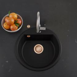 Mi Bremen lavabo redondo de granito de 43 cm negro de montaje superior e inferior con banco de orificio para grifo y tapón de cobre 1208971837
