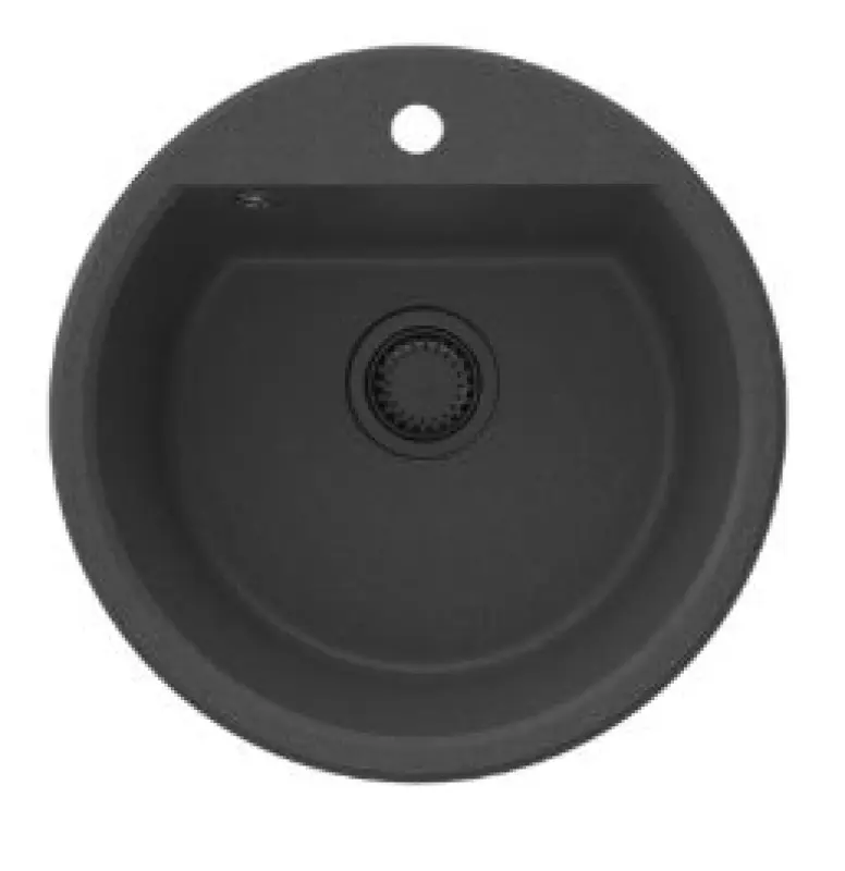 GraniteMy Bremen lavabo redondo de granito de 43 cm negro, de montaje superior e inferior, con orificio para grifo y tapón automático negro 1208971839