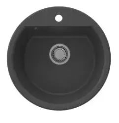 GraniteMy Bremen lavabo redondo de granito de 43 cm negro, montaje superior e inferior, con banco de orificio de grifo y tapón automático de acero inoxidable 1208971840