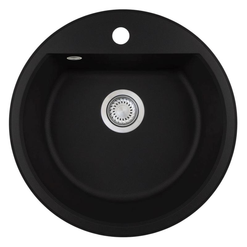 GraniteMy Bremen lavabo redondo de granito de 43 cm negro, montaje superior e inferior, con banco de orificio de grifo y tapón automático de acero inoxidable 1208971840
