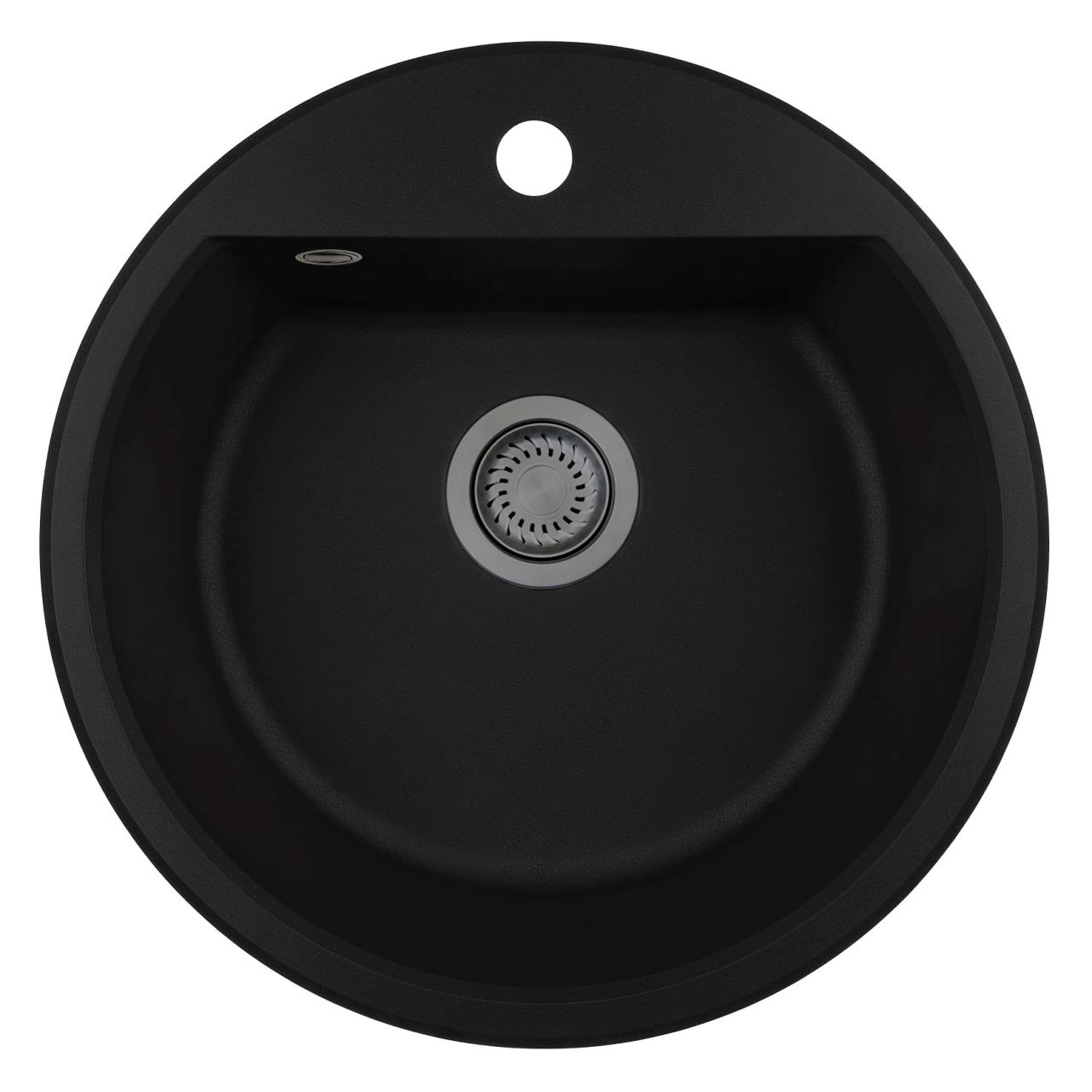 GraniteMy Bremen lavabo redondo de granito de 43 cm de color negro, para montaje superior e inferior, con banco de orificios para grifo y tapón de metal color pistola 1208971842