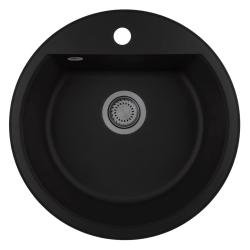 GraniteMy Bremen lavabo redondo de granito de 43 cm de color negro, para montaje superior e inferior, con banco de orificios para grifo y tapón de metal color pistola 1208971842