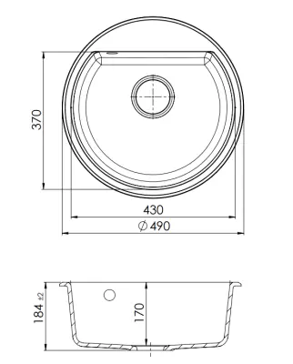 GraniteMy Bremen round granite sink 43 cm black, surface mounted and under mounted, with tap hole bench and automatic gold plug 1208971843