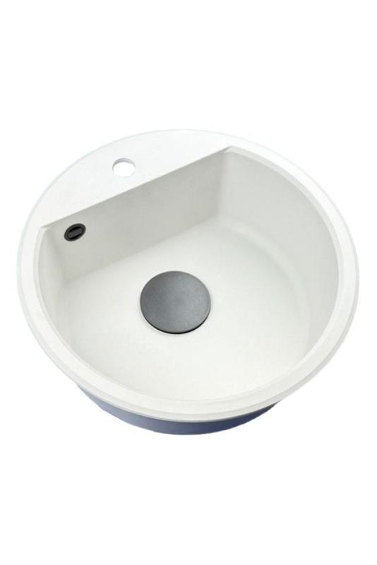 GraniteMy Bremen lavabo redondo de granito de 43 cm blanco, para montaje superior e inferior, con banco de orificio para grifo y tapón automático negro 1208971846