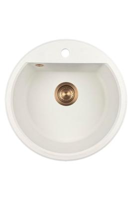 GraniteMy Bremen round granite sink 43 cm white, surface mounted and undermount, with faucet hole bench and automatic copper plug 1208971847