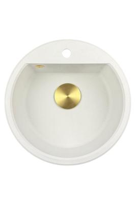 GraniteMy Bremen round granite sink 43 cm white, top mount and undermount, with faucet hole bench and automatic gold plug 1208971848